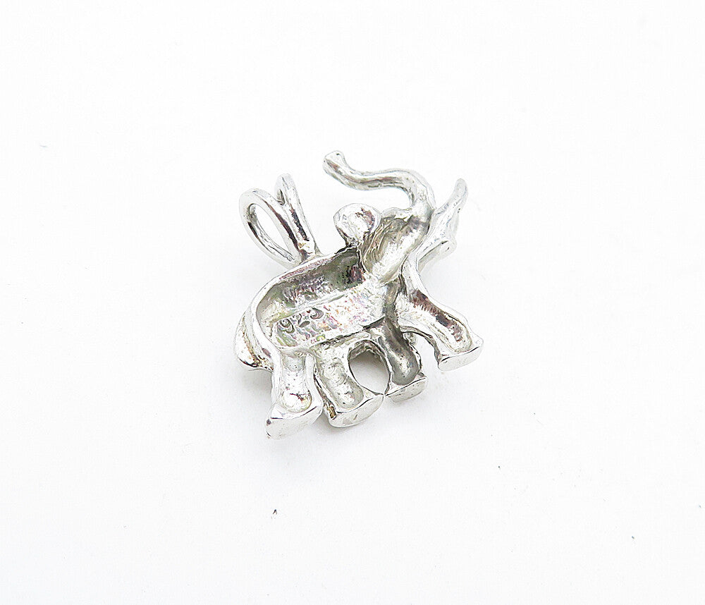 925 Sterling Silver  Vintage Petite Shiny Etched Elephant Pendant  PT3629