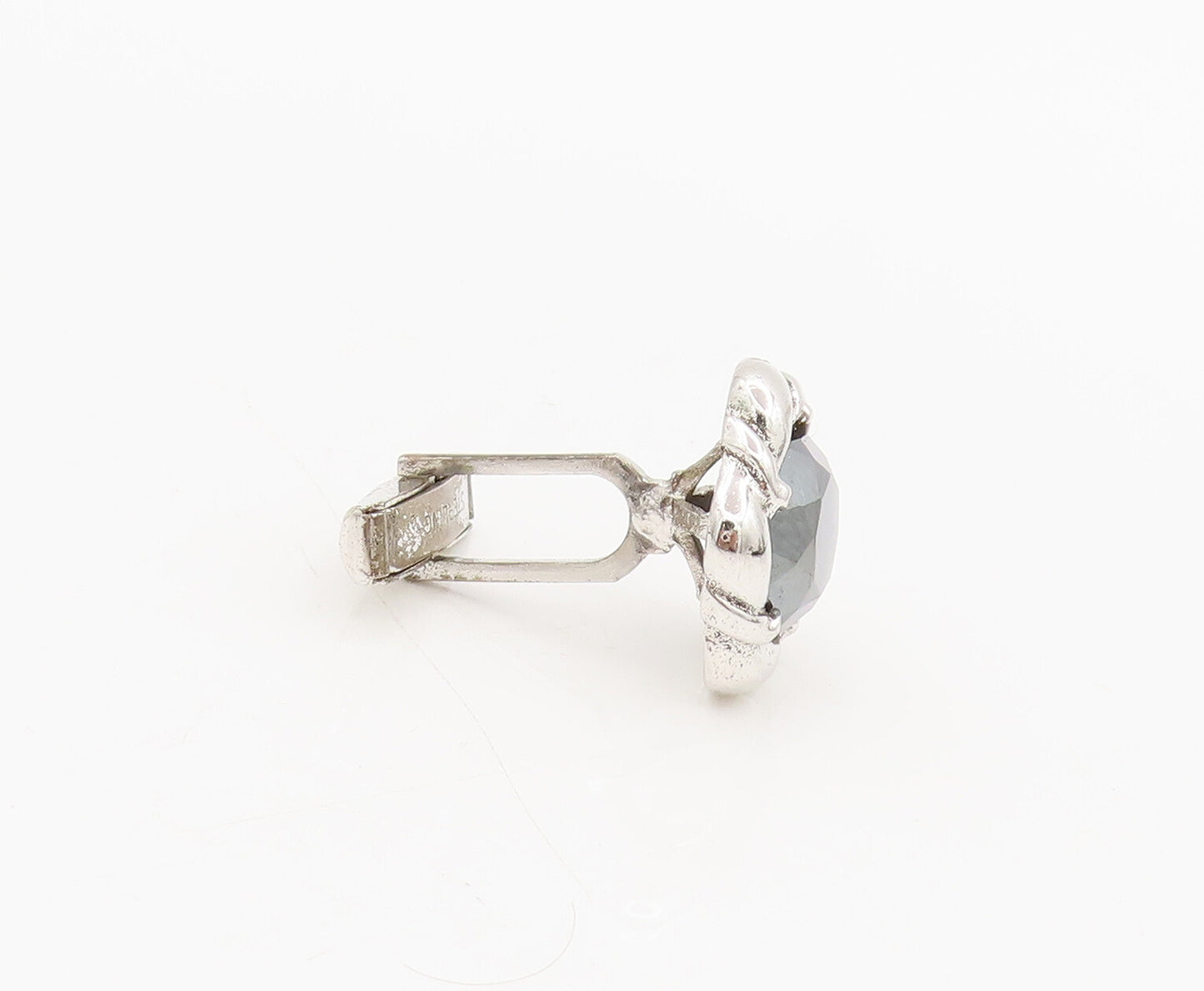 925 Sterling Silver Vintage Hematite Halo Swirly Flower Cuff Links  TR3551