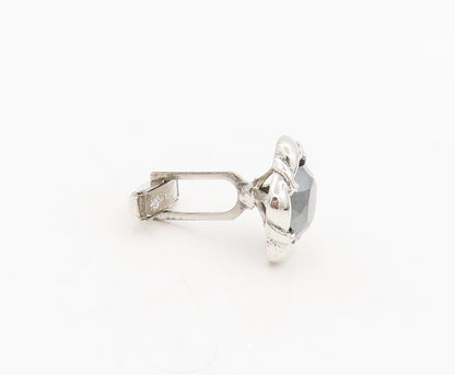 925 Sterling Silver Vintage Hematite Halo Swirly Flower Cuff Links  TR3551