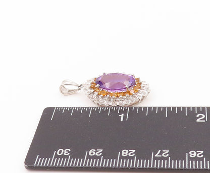 925 Sterling Silver Vintage Pendant Diamonds Oval Amethyst & Citrine  PT24060