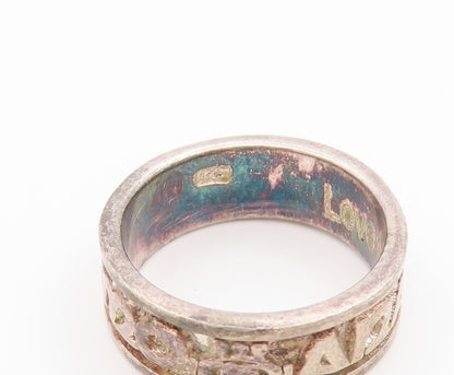 925 Sterling Silver Vintage Ring Embossed Text Statement Band  Sz 6  RG34508