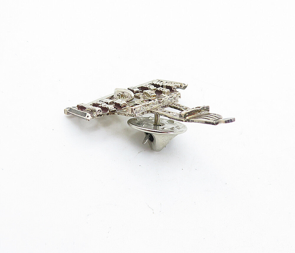 925 Sterling Silver  Vintage Dark Tone Building Motif Sweater Pin  TR1249