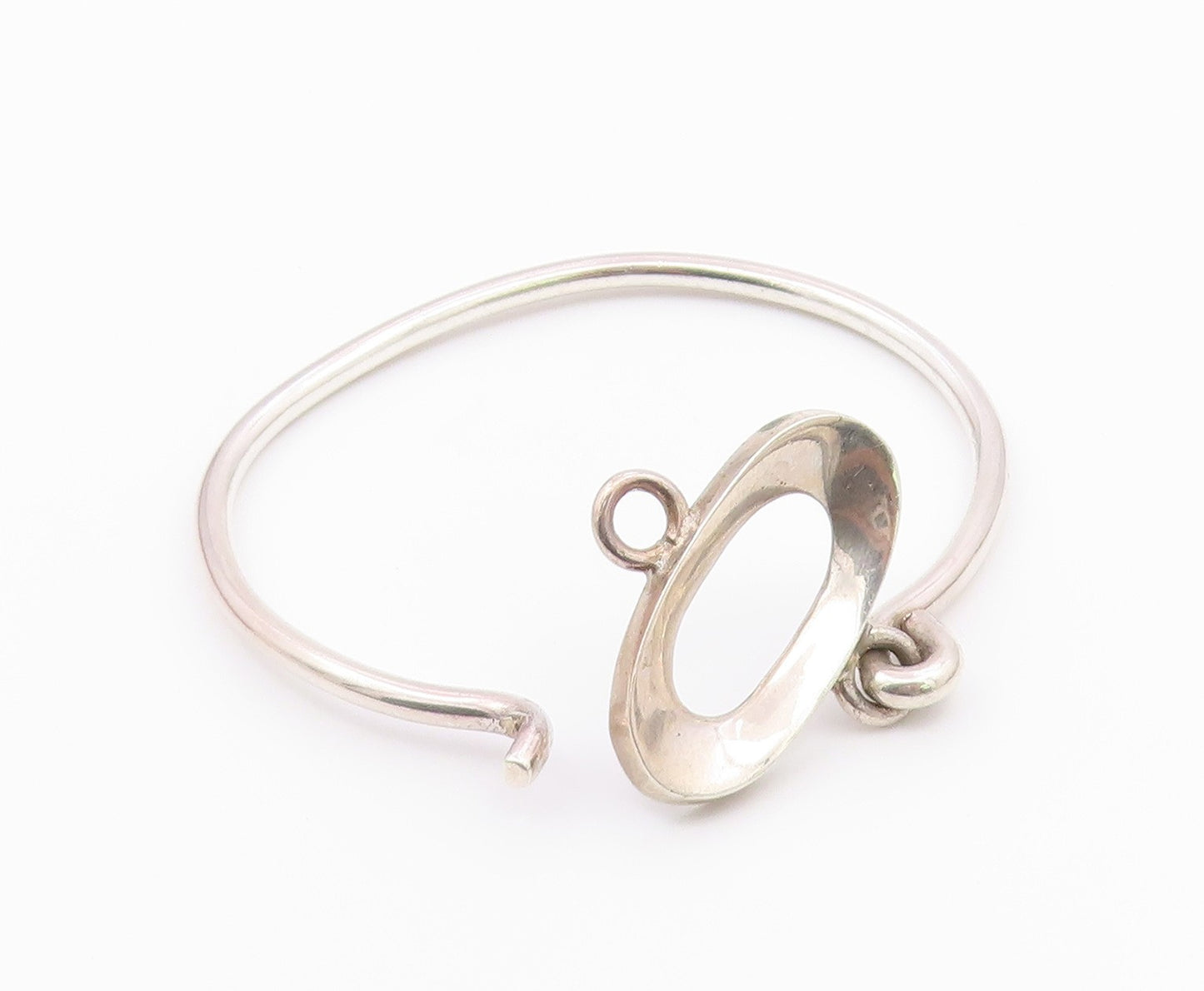 J. JILL 925 Silver  Vintage Shiny Open Oval Hook Bangle Bracelet  BT8632