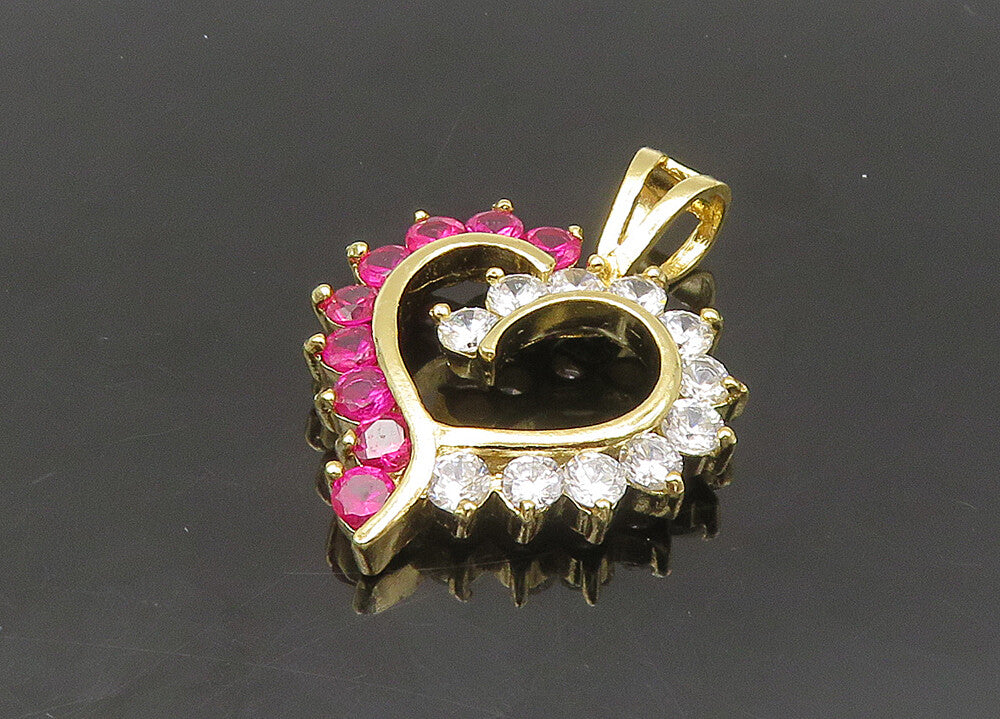 925 Silver  Vintage Cubic Zirconia & Pink Topaz Love Heart Pendant  PT18068