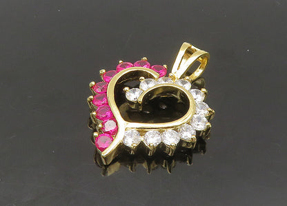 925 Silver  Vintage Cubic Zirconia & Pink Topaz Love Heart Pendant  PT18068