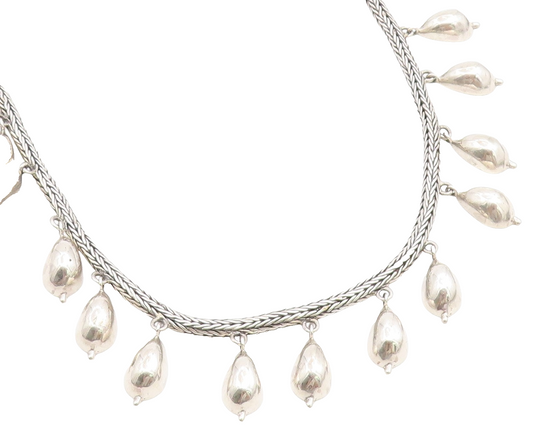 925 Sterling Silver Vintage Necklace Classic Foxtail Chain With Droplets  NE4891