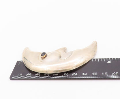 925 Sterling Silver Vintage Brooch Pin MEXICO Large Onyx Eyed Half Moon  BP11561