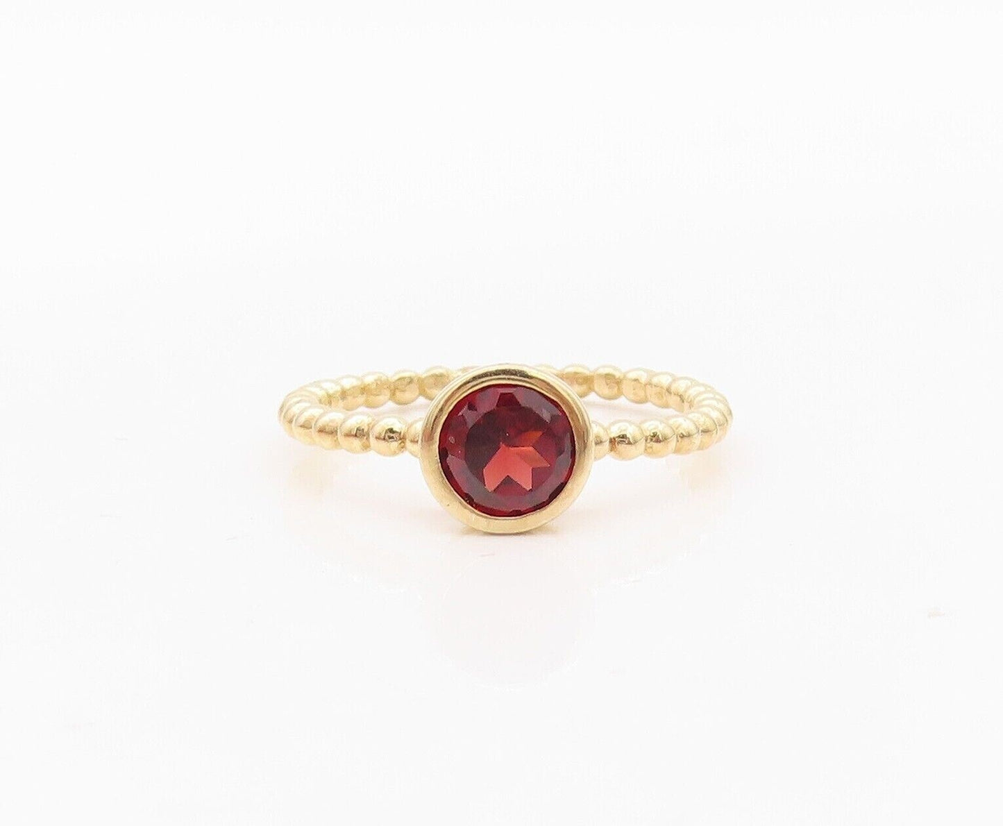 925 Sterling Silver Vintage Ring Gold Plated Beaded Round Garnet  Sz 7  RG29969