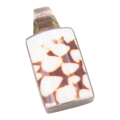 925 Sterling Silver Vintage Rectangle Shell Cunos Brown Stains Pendant PT21171