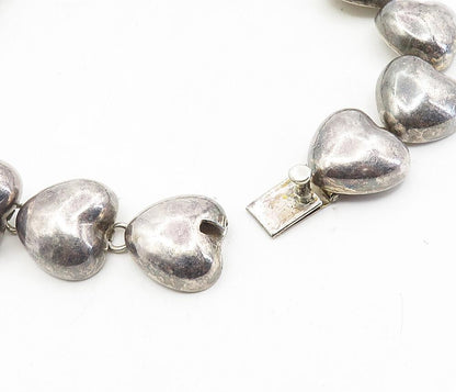 925 Sterling Silver  Vintage Dark Tone Love Heart Link Chain Necklace  NE1632