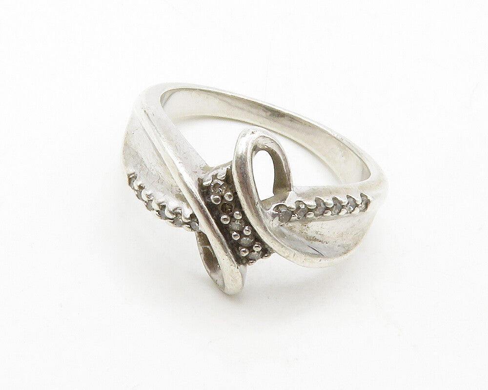 925 Sterling Silver  Vintage Genuine Diamonds Swirl Band Ring Sz 7  RG13368