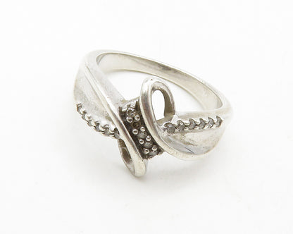 925 Sterling Silver  Vintage Genuine Diamonds Swirl Band Ring Sz 7  RG13368
