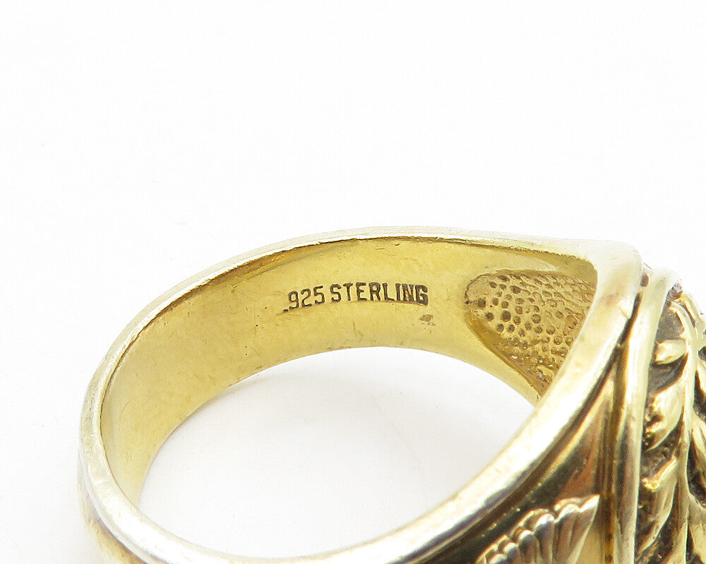 925 Sterling Silver  Lab Ruby US Marines Gold Plated Ring Sz 12  RG10090