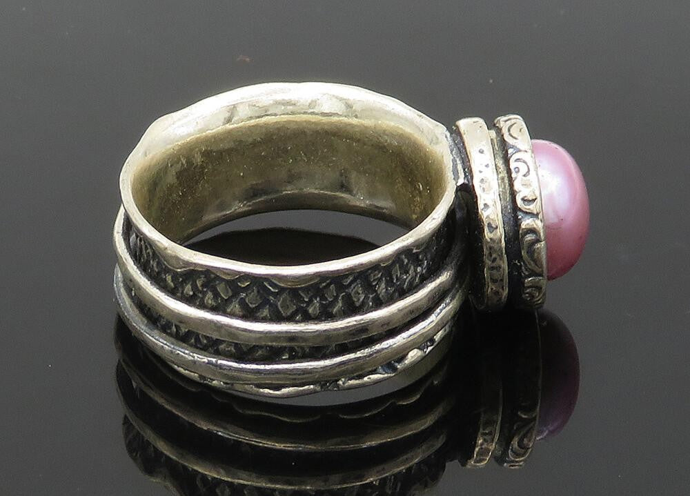 SHABLOOL ISRAEL 925 Silver  Vintage Pink Pearl Oxidized Band Ring Sz 9 RG21311