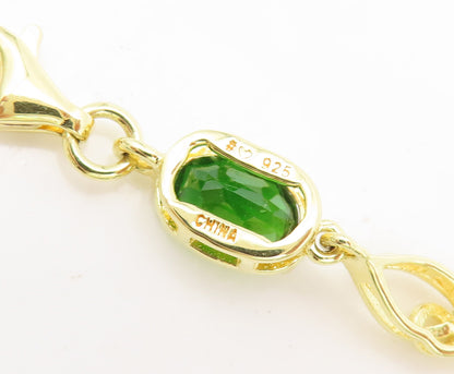 925 Sterling Silver Vintage Bracelet Swirly Cut Gold Plated Green Topaz  BT10243