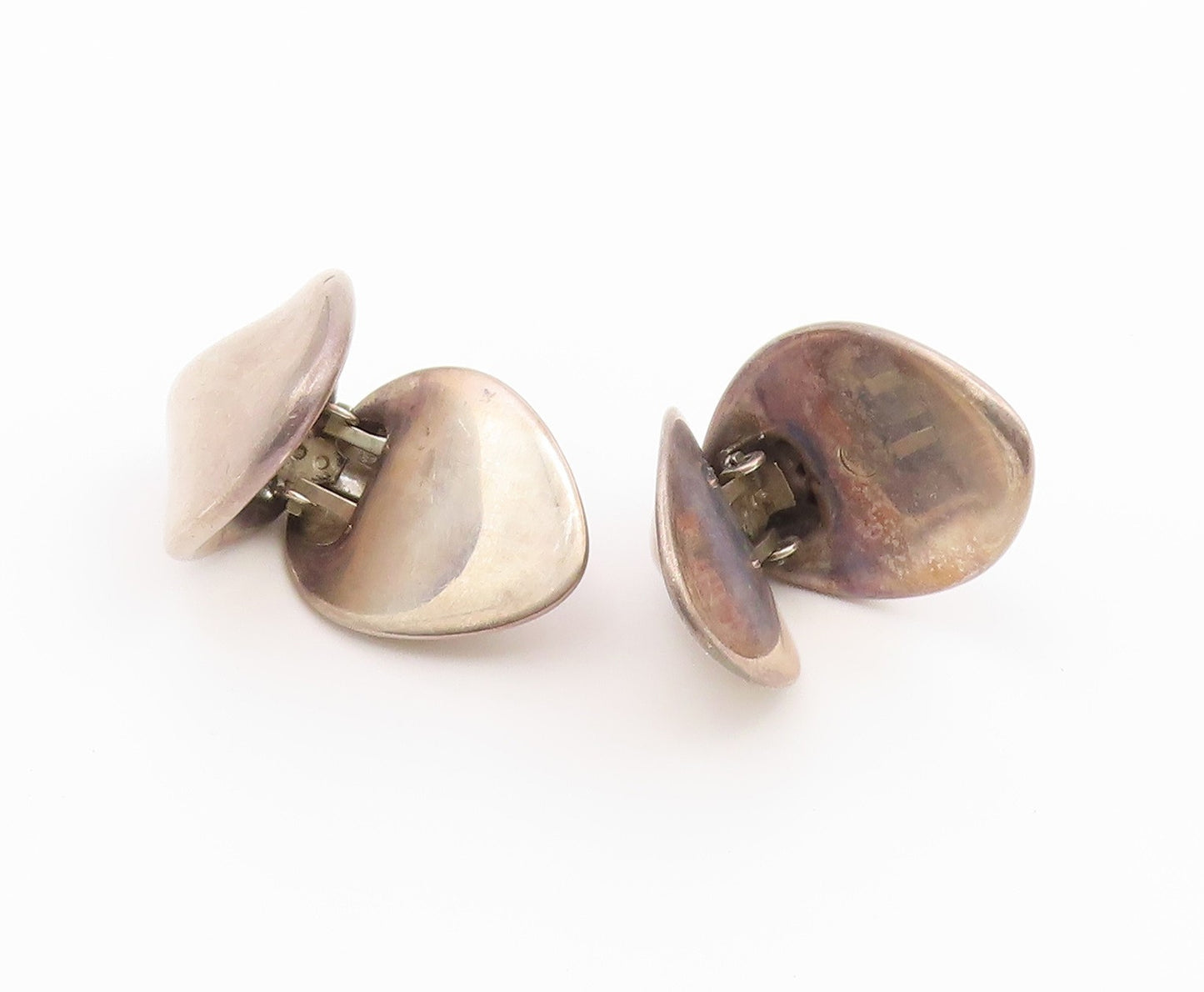 925 Sterling Silver Vintage Earrings Modernist Solid Dome Shape Clip On  EG14529