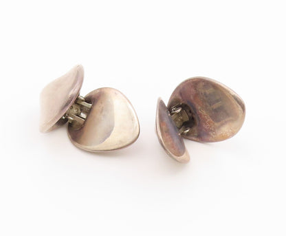 925 Sterling Silver Vintage Earrings Modernist Solid Dome Shape Clip On  EG14529