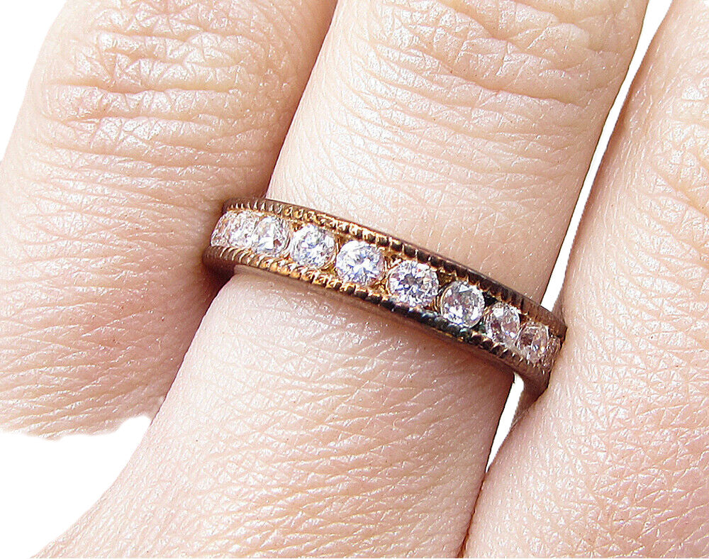Rose Gold Over 925 Silver  White Cubic Zirconia Eternity Band Ring Sz 7  RG1639