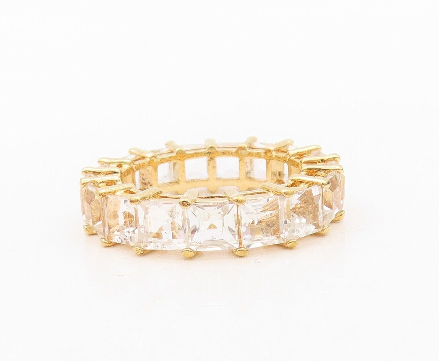 925 Sterling Silver Vintage Ring Gold Plated Square Cut Topaz Band  Sz 7 RG30385