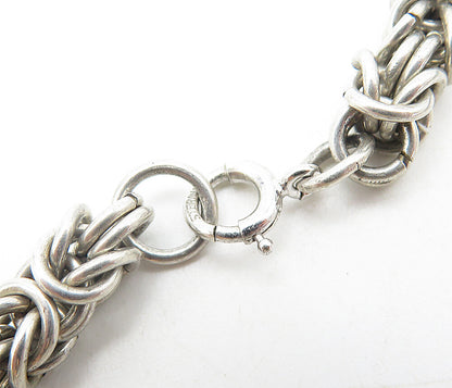 925 Sterling Silver Vintage Large Gemstone Byzantine Link Chain Necklace  NE1461