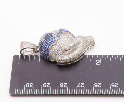 925 Silver  Vintage Cubic Zirconia & Topaz World In Hand Pendant  PT18980