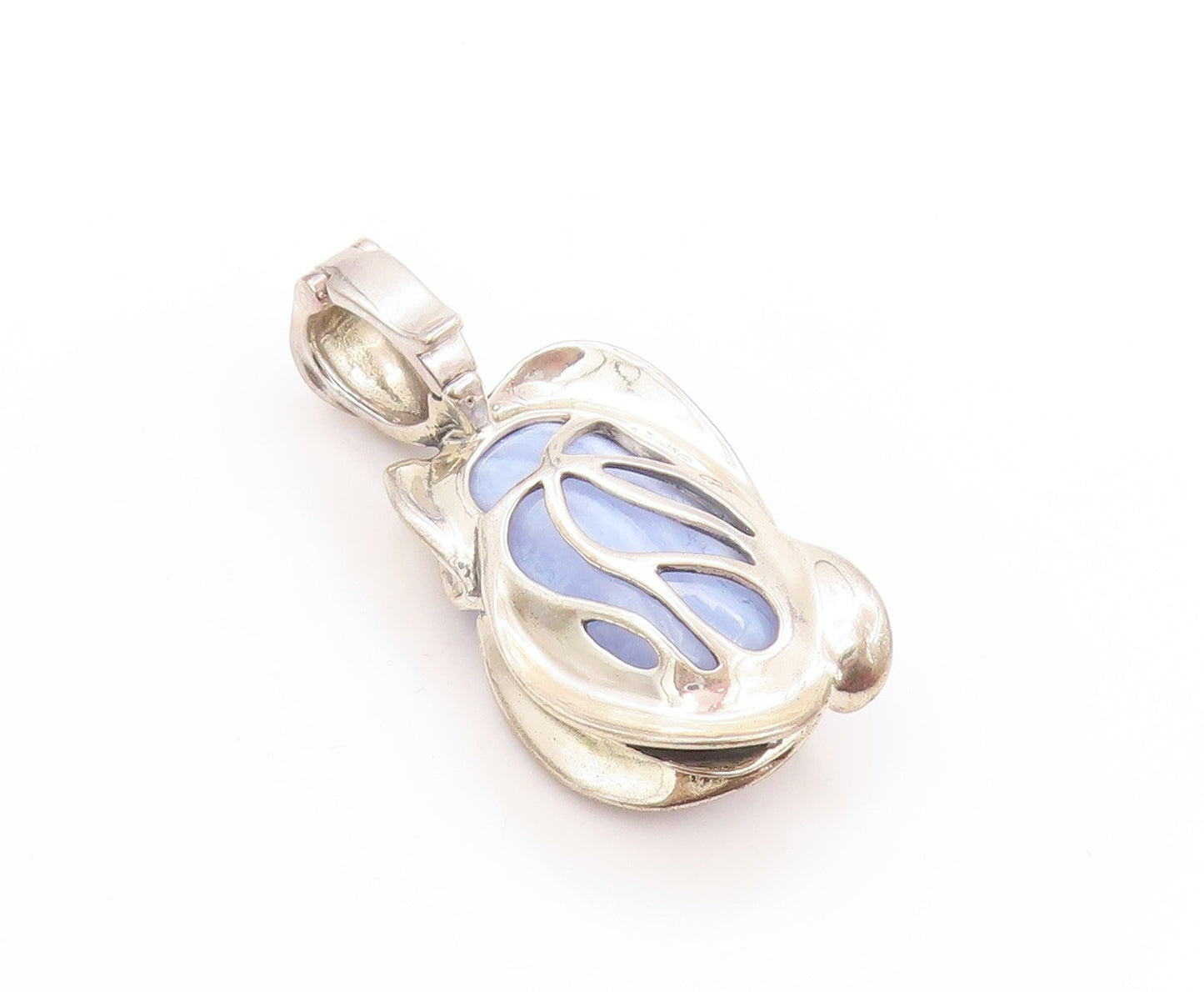 925 Sterling Silver Vintage Pendant CAROLYN POLLACK Floral Laced Agate  PT24197