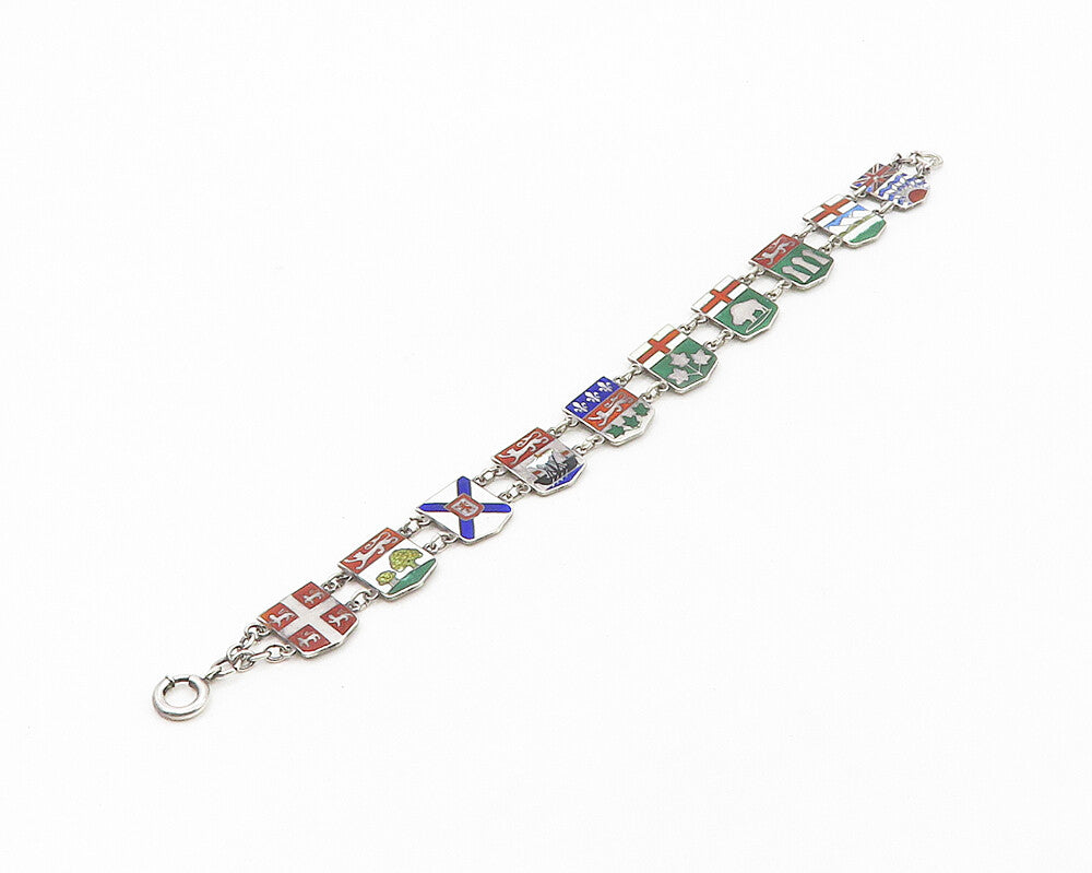 925 Sterling Silver  Vintage Enamel Coat Of Arms Chain Bracelet  BT7153