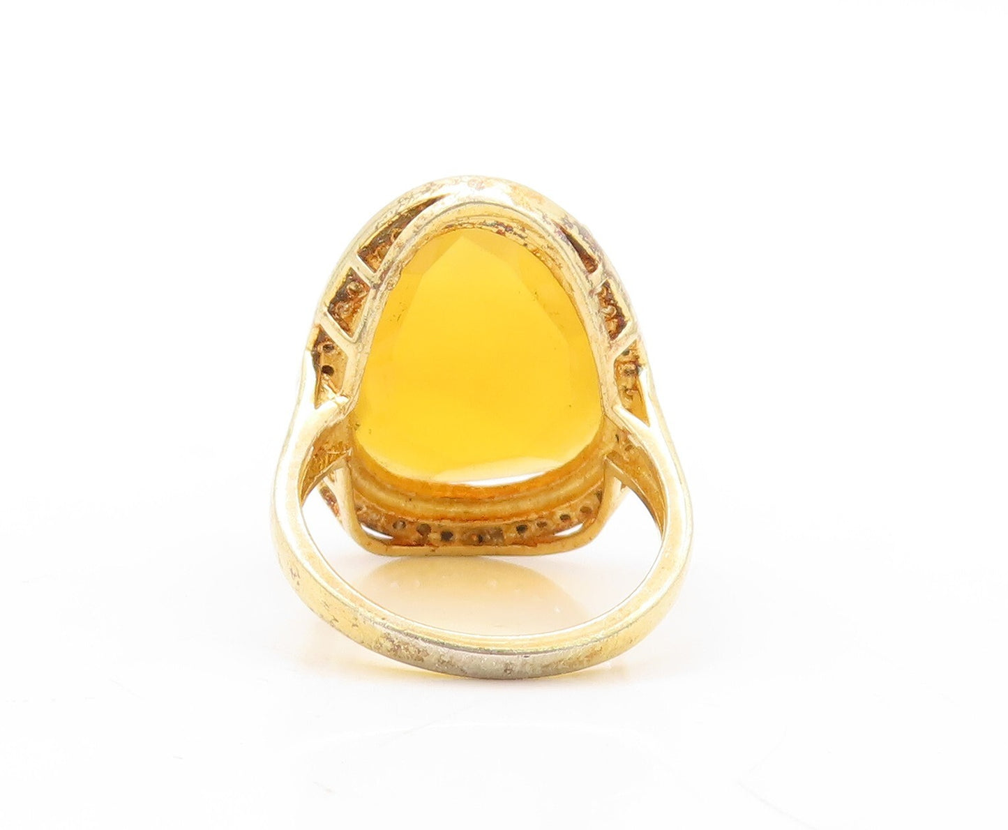 925 Sterling Silver Vintage Ring Gold Plated Amorphas Citrine & CZ Sz 7  RG31002