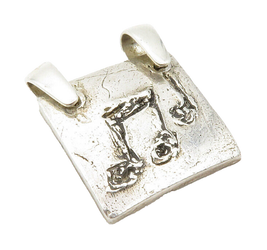 925 Sterling Silver  Vintage Chiseled Music Notes Square Drop Pendant  PT9754