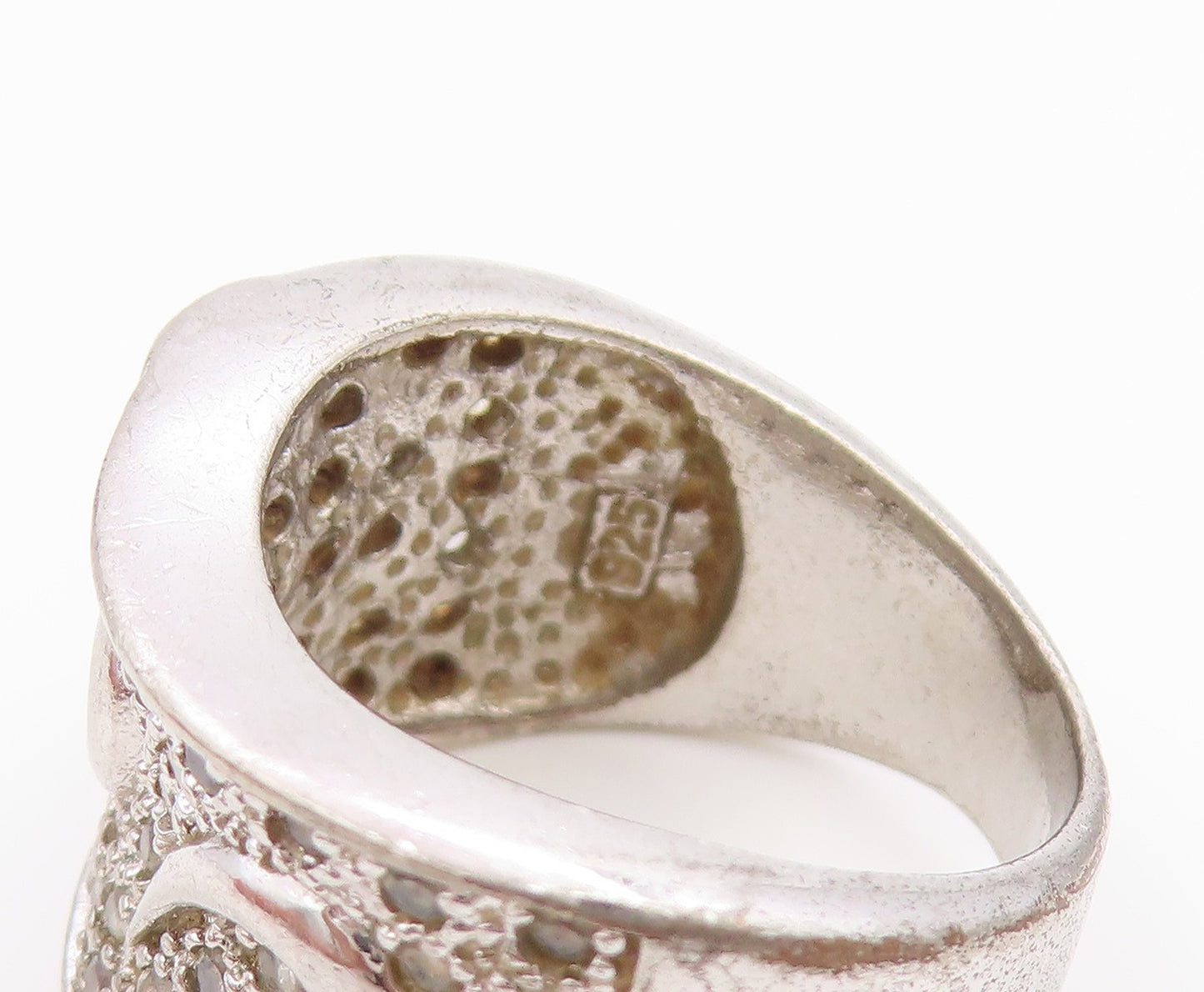 925 Sterling Silver Vintage Ring Topaz Double Love Heart Band  Sz 7  RG36140