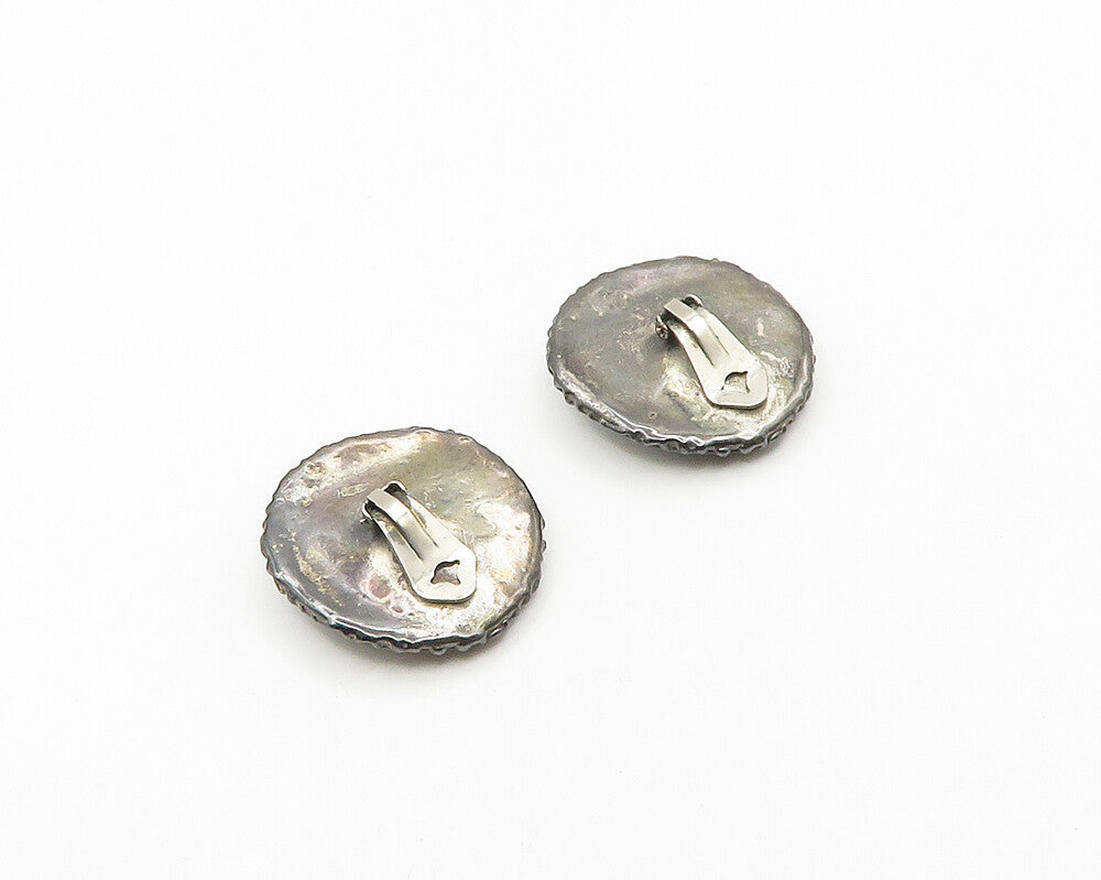 925 Sterling Silver  Vintage Dark Tone Modernist Non Pierce Earrings  EG9322