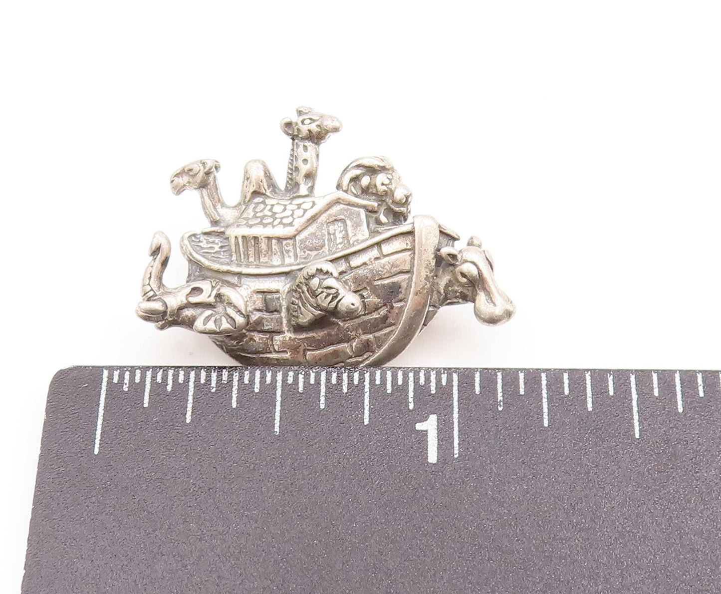 925 Sterling Silver Vintage Brooch Pin Cutout Noah's Ark Animal Boat  BP11120