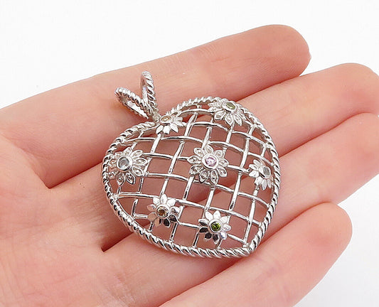 925 Sterling Silver  Citrine Topaz & Peridot Twist Love Heart Pendant  PT2806