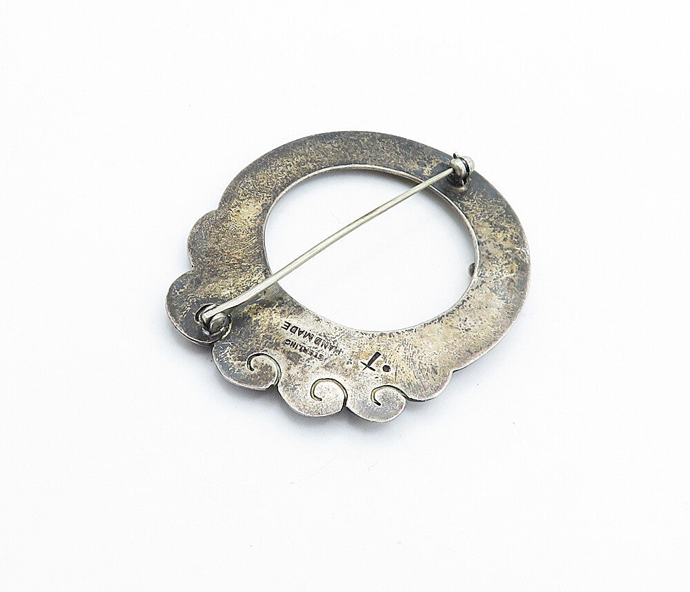 925 Sterling Silver  Vintage Antique Handmade Oxidized Brooch Pin  BP2466