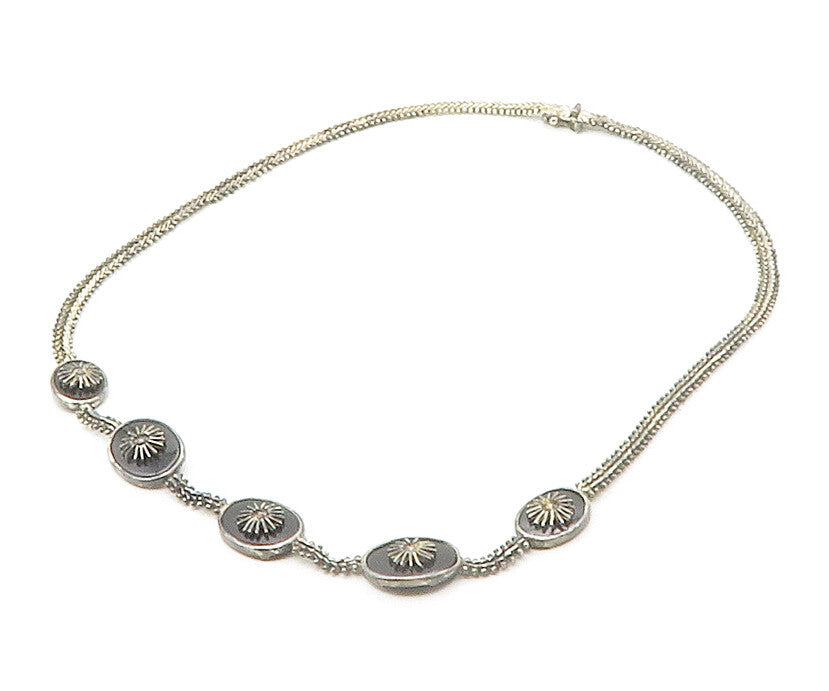 925 Sterling Silver  Vintage Black Onyx Floral Chevron Chain Necklace  NE2664