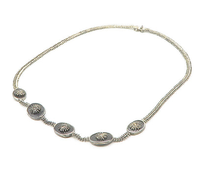 925 Sterling Silver  Vintage Black Onyx Floral Chevron Chain Necklace  NE2664