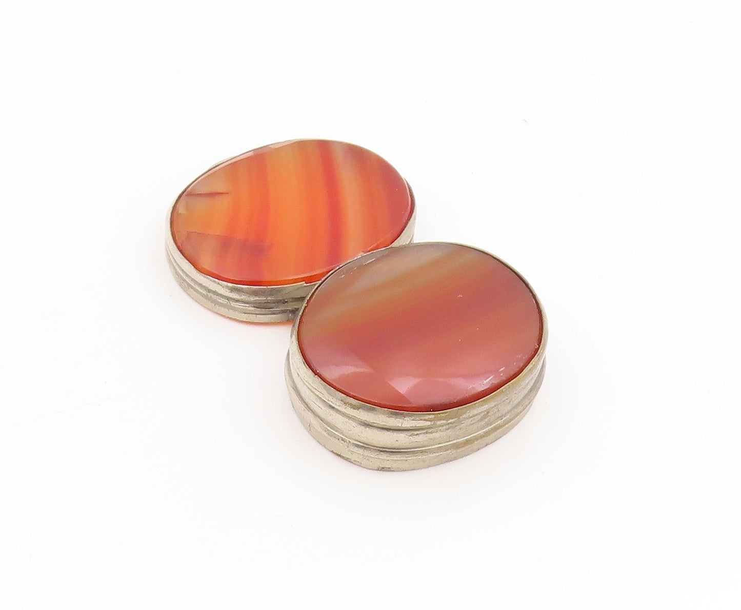 925 Sterling Silver Vintage Pill Box Antique Banded Agate Trinket OPENS  TR4243