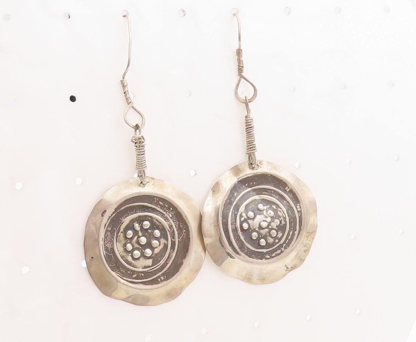 925 Sterling Silver Vintage Earrings Designer Dark Tone Button Effect  EG13216