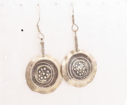 925 Sterling Silver Vintage Earrings Designer Dark Tone Button Effect  EG13216