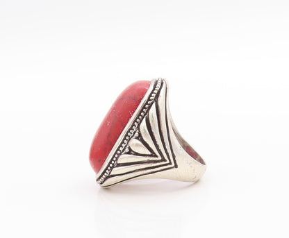 925 Sterling Silver Vintage Ring Cabochon Gemstone Etched Design  Sz 6  RG33439