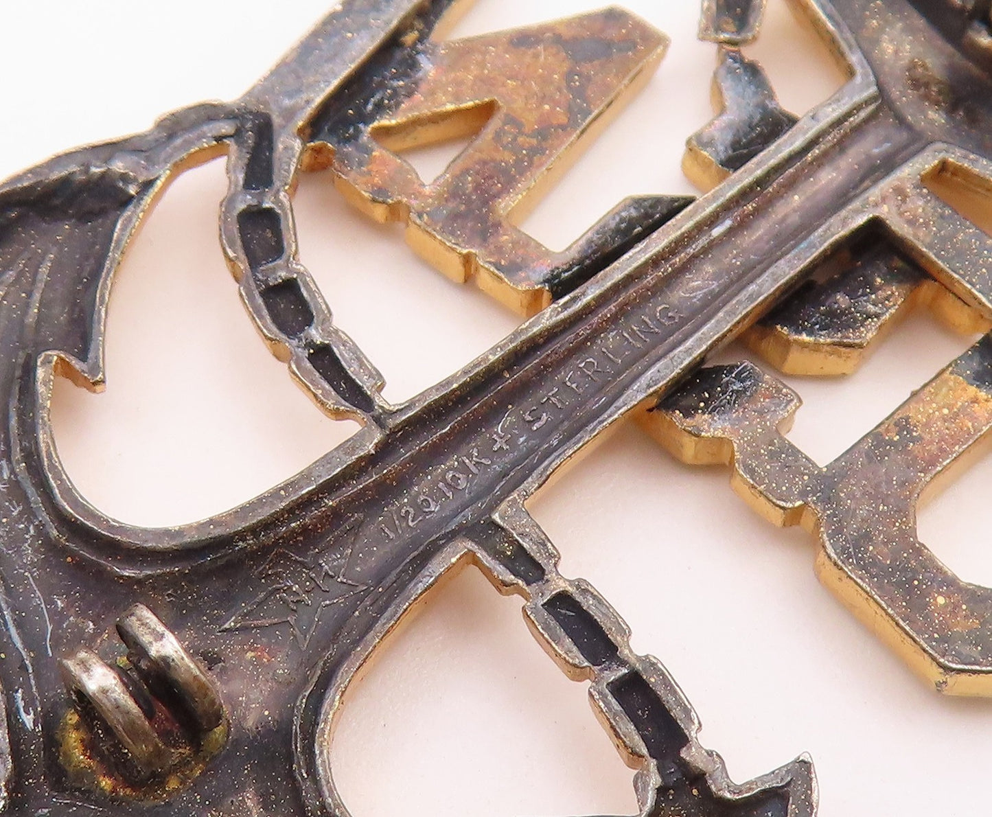 925 Sterling Silver  Vintage Ship Anchor US Navy Two Tone Brooch Pin  BP7433