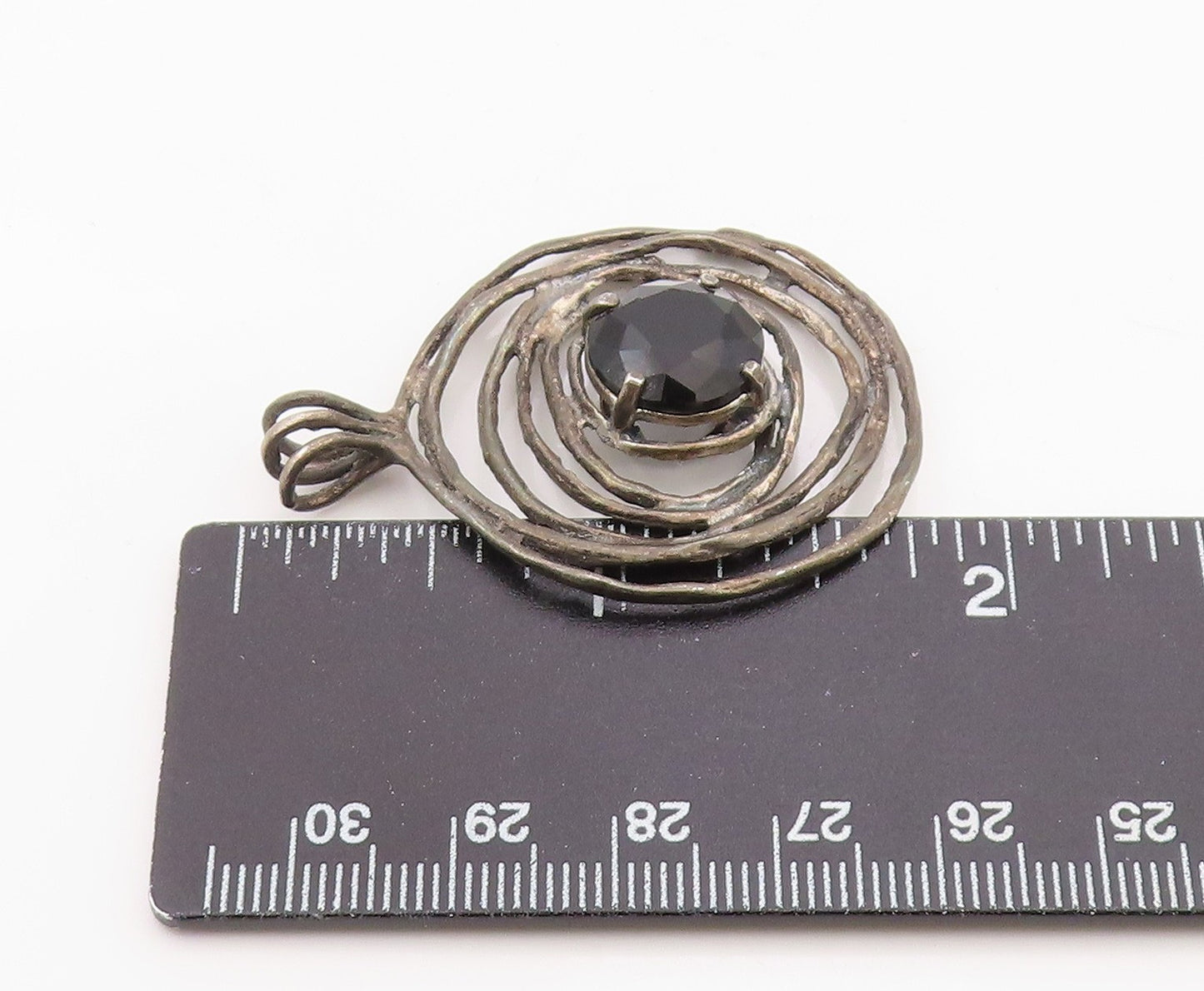 925 Sterling Silver Vintage Pendant ISRAEL Faceted Onyx Spiral Charm  PT26348