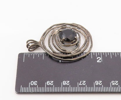 925 Sterling Silver Vintage Pendant ISRAEL Faceted Onyx Spiral Charm  PT26348