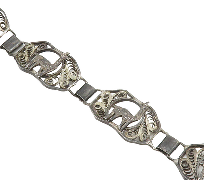 925 Sterling Silver  Vintage Antique Alpaca Filigree Chain Bracelet  BT6553