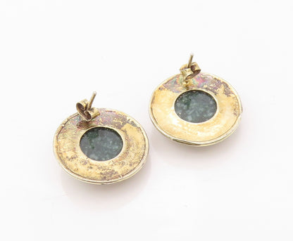 925 Sterling Silver Vintage Earrings Gold Plated Gemstone Halo Grooved   EG13440