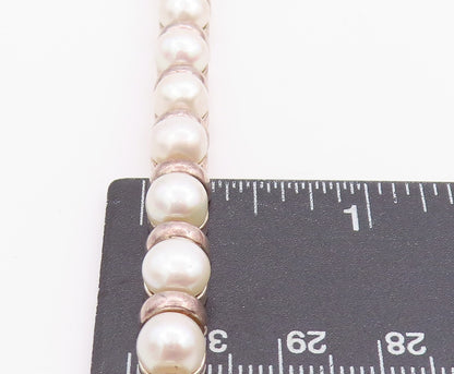 925 Sterling Silver Vintage Bracelet Disk & Pearl Band  BT11348