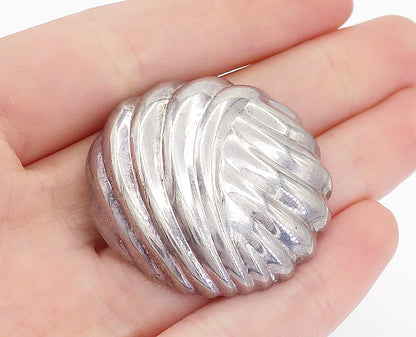 925 Sterling Silver  Vintage Dark Tone Fluted Round Dome Brooch Pin  BP2225