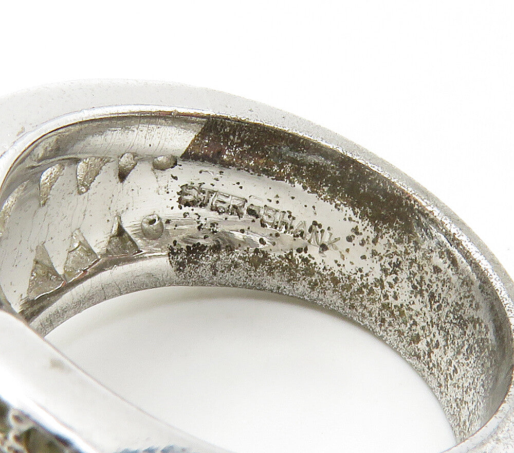 925 Sterling Silver  Vintage Shiny Topaz Pointed Band Ring Sz 7  RG15437