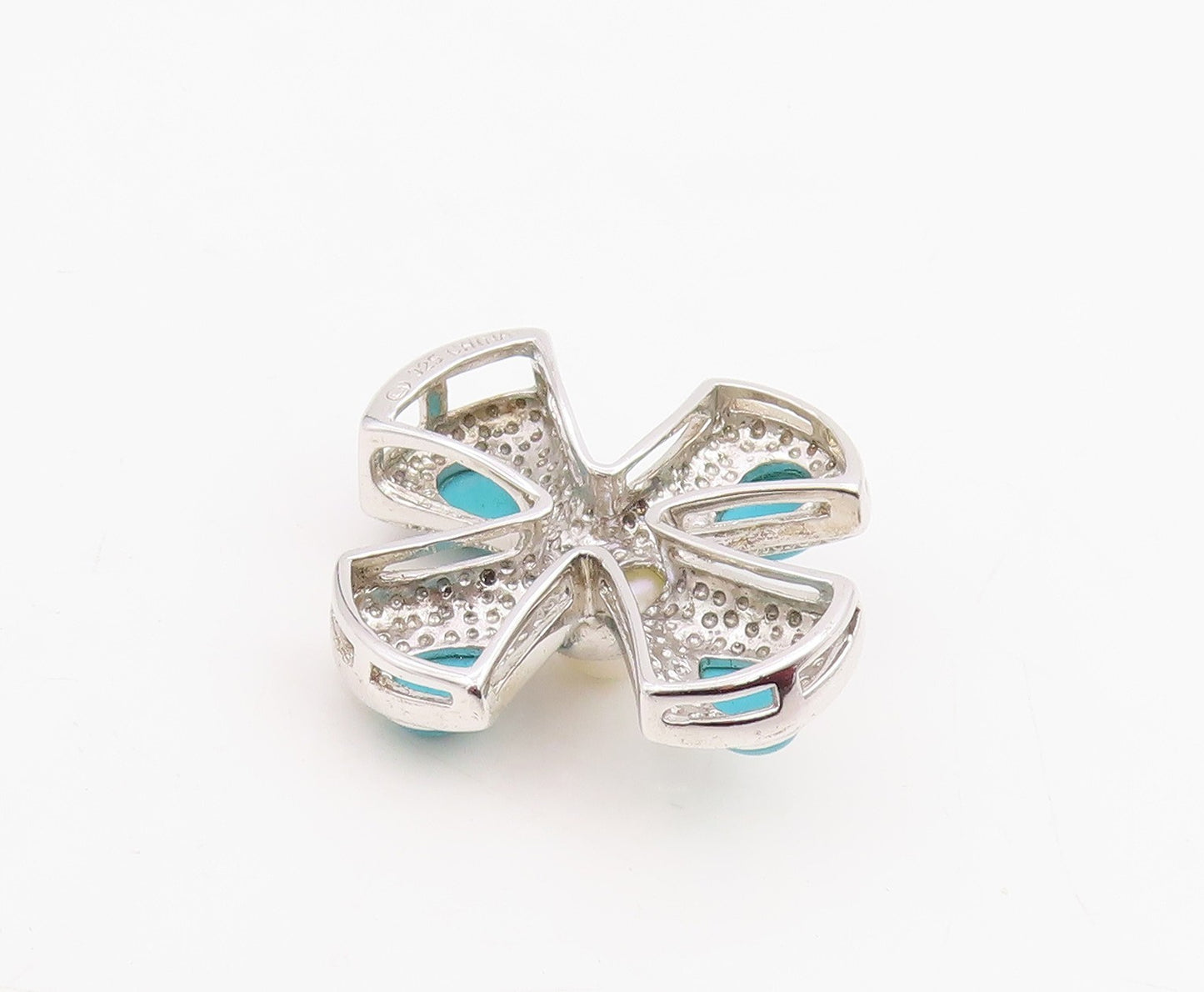 925 Sterling Silver Vintage Pendant Pearl & Turquoise Maltese Cross  PT25862
