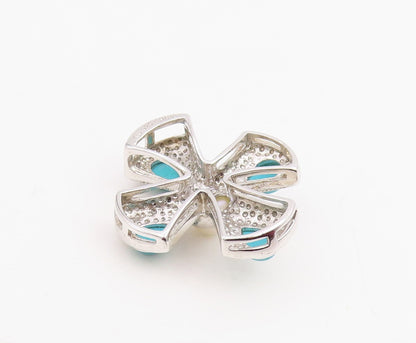 925 Sterling Silver Vintage Pendant Pearl & Turquoise Maltese Cross  PT25862